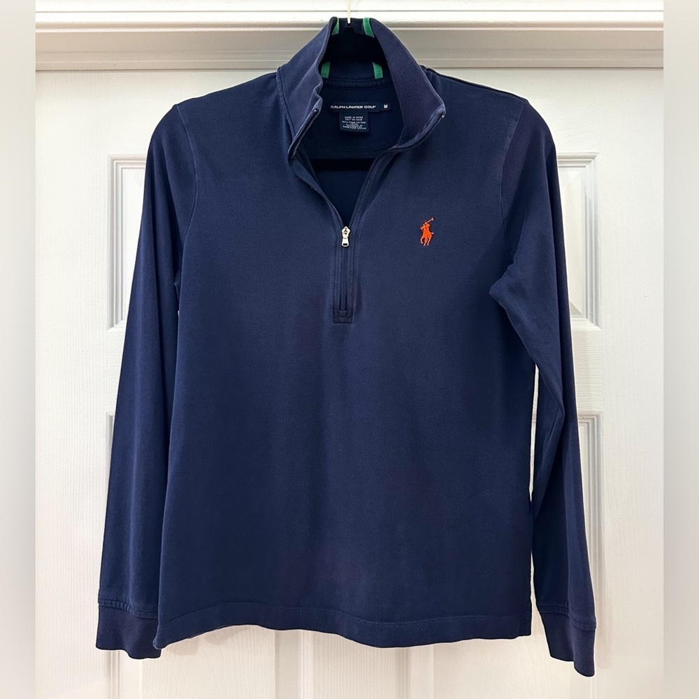 Ralph Lauren Golf Long Sleeve Polo Shirt Pima Cotton #3 Navy Blue sz Medium